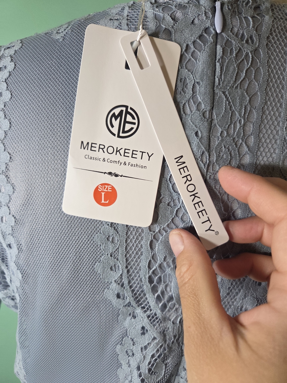 Lace V-Neck Maxi Dress in Light Gray - Picture 6 of 6